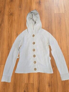 Naked & Waiting Cream Hooded Knit Cardigan Size Small